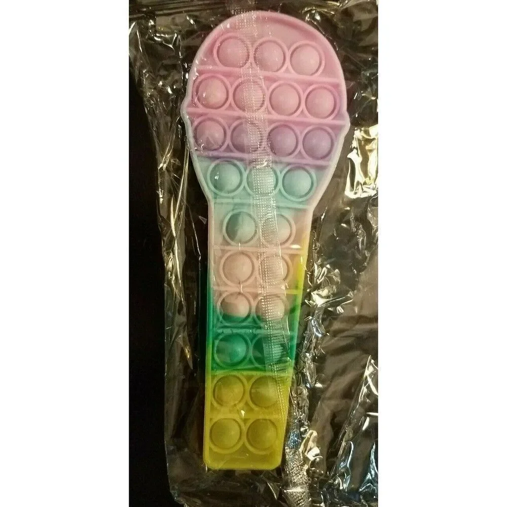 Fidget Toy Microphone Push Pop Bubble Pastel Rainbow Silicone Sensory